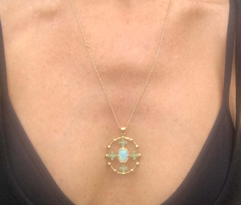 Opal and Turquoise Pendant Necklace